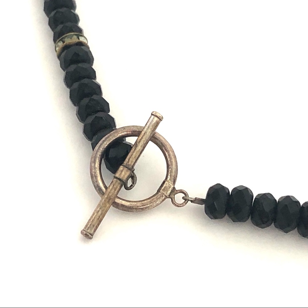 Vintage Black Glass Necklace Rhinestone Rondelle - Picture 5 of 7